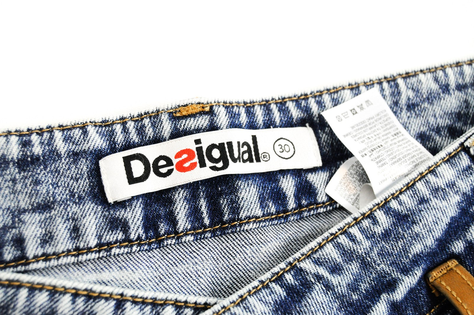 DESIGUAL Coll Men Jeans W30 Slim Fit Washed Cotton Stretch Blue Denim_