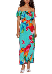 DESIGUAL Vest Pahoa Women Dress M Floral Pattern Ruffled Neckline Split Midi