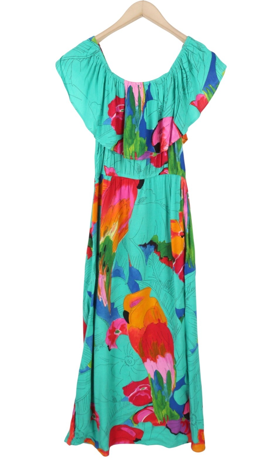DESIGUAL Vest Pahoa Women Dress M Floral Pattern Ruffled Neckline Split Midi