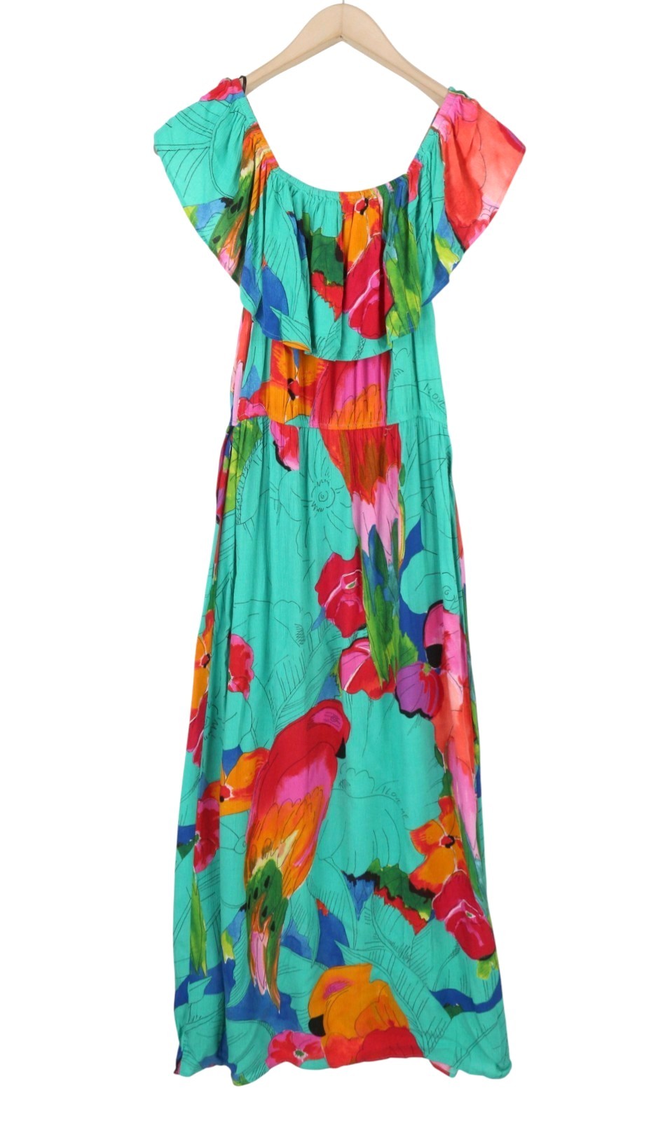 DESIGUAL Vest Pahoa Women Dress M Floral Print Ruffled Neckline Split Midi