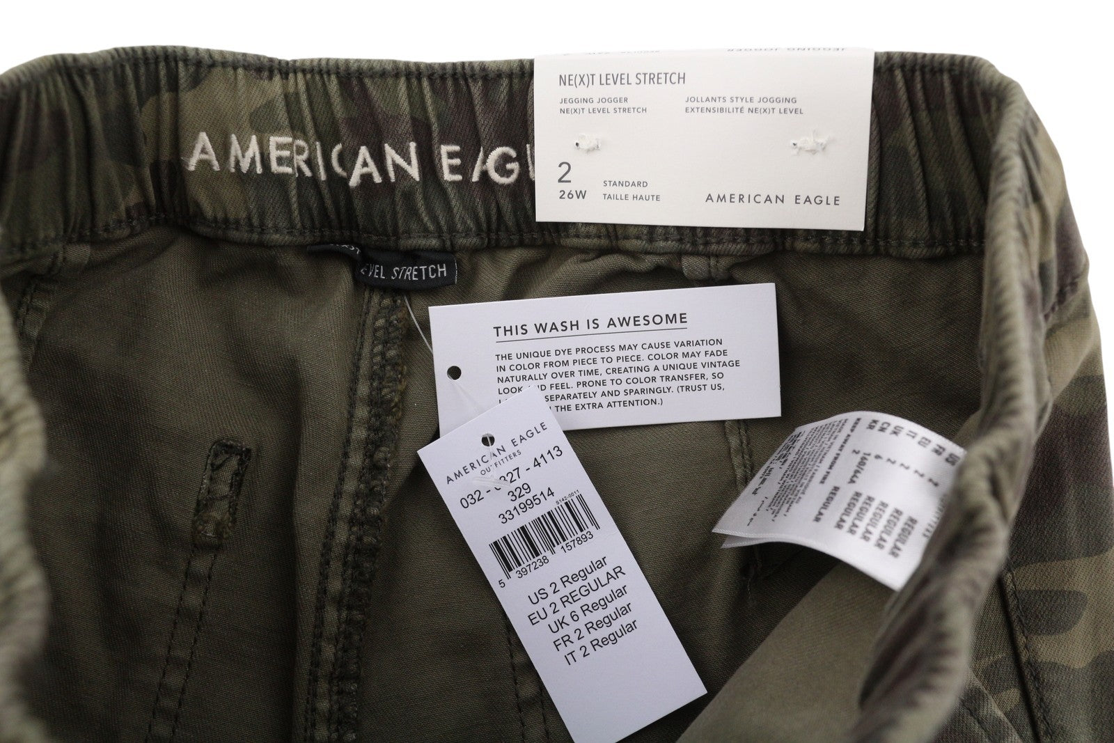 AMERICAN EAGLE OUTFITTERS Jegging Jogger Women Trousers W26 Green Camouflage