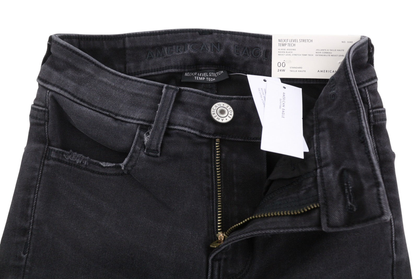 AMERICAN EAGLE OUTFITTERS Hi-Rise Jegging Women Jeans W24 Raven Black Distress