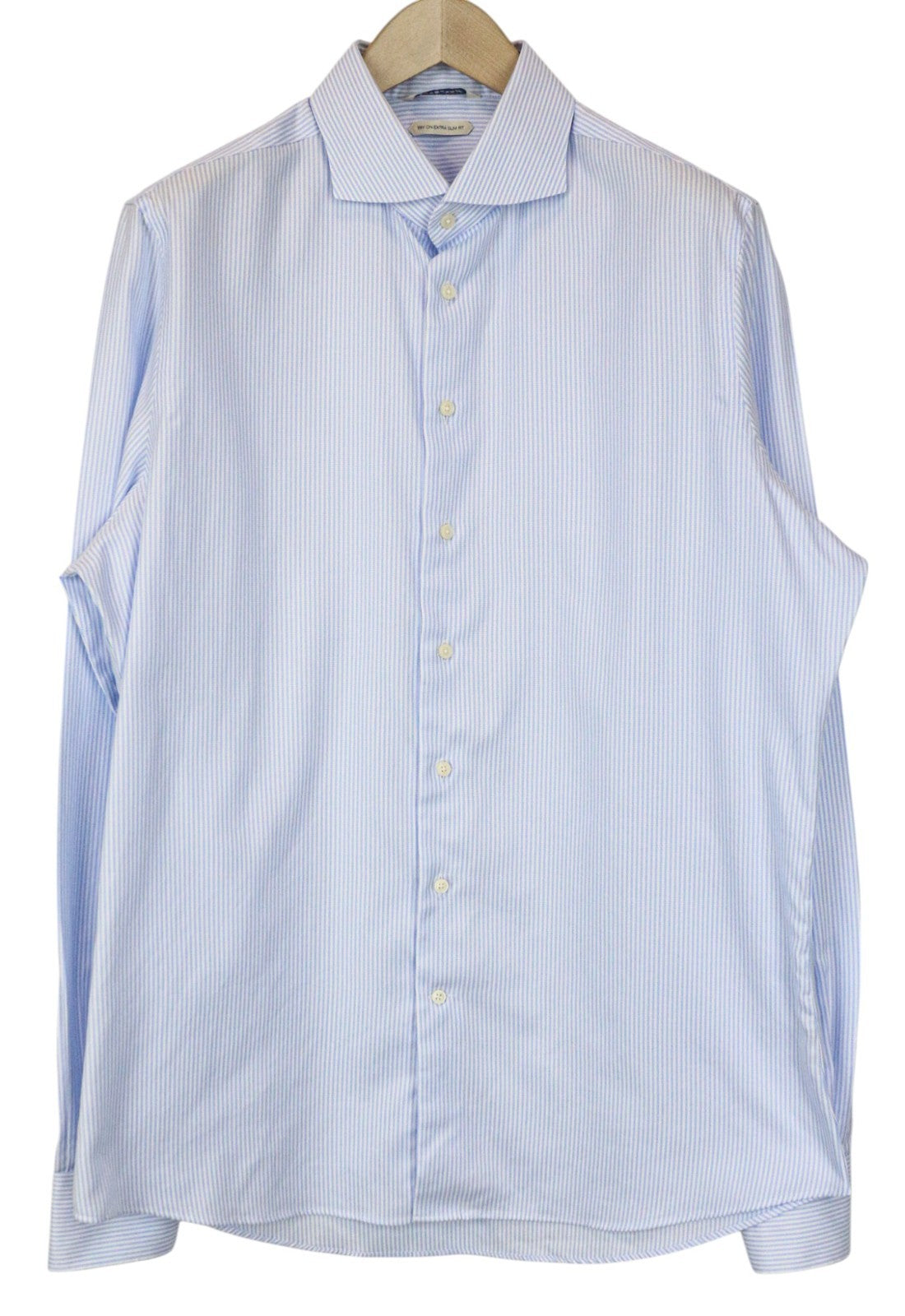 SUITSUPPLY Men's Formal Shirt 44L/17 1/2L Extra Slim Blue Striped Cotton Pattern