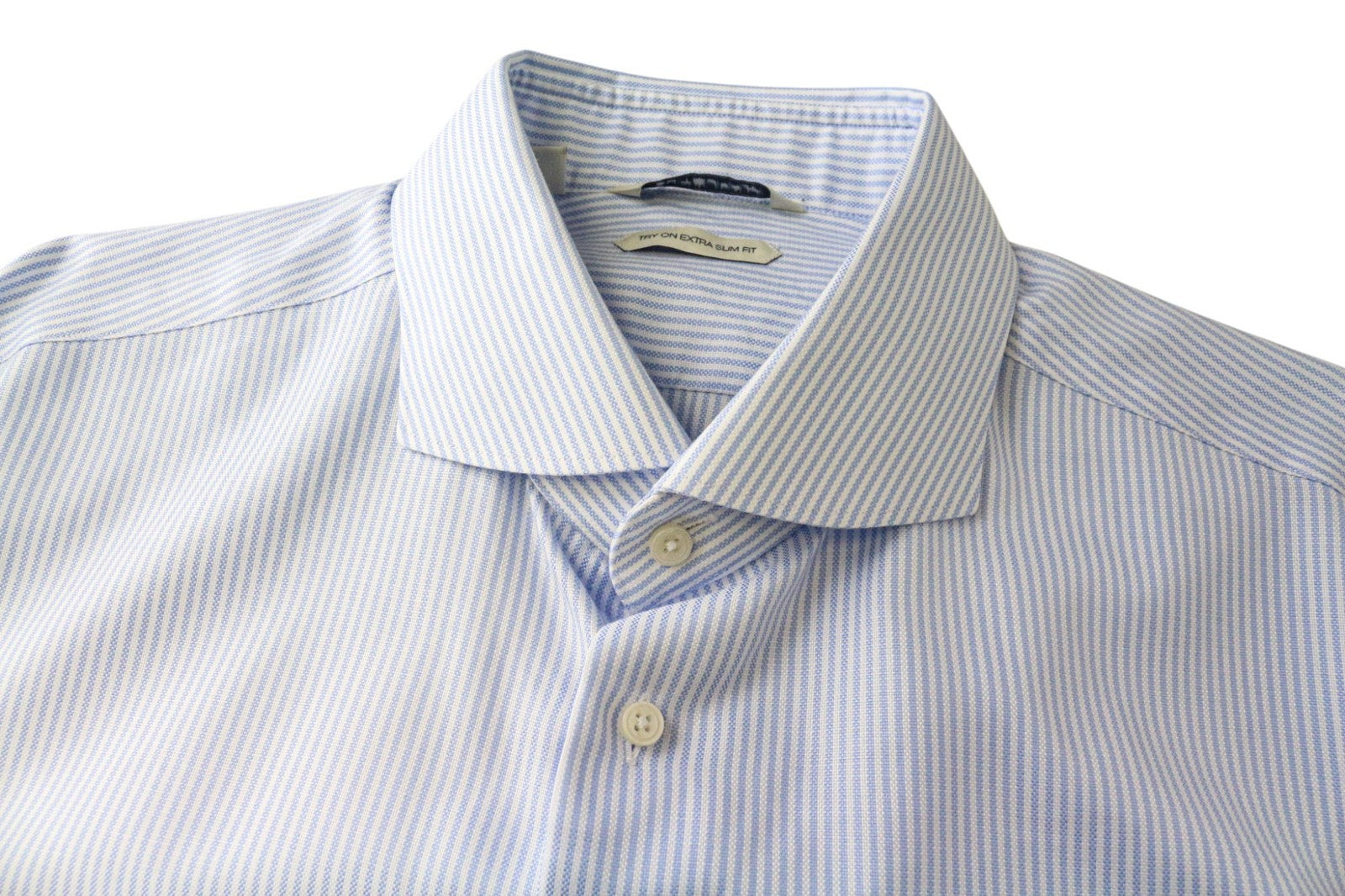 SUITSUPPLY Men's Formal Shirt 44L/17 1/2L Extra Slim Blue Striped Cotton Pattern