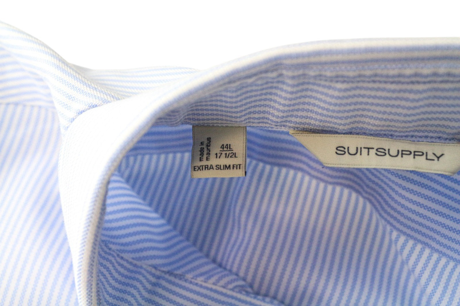 SUITSUPPLY Men's Formal Shirt 44L/17 1/2L Extra Slim Blue Striped Cotton Pattern