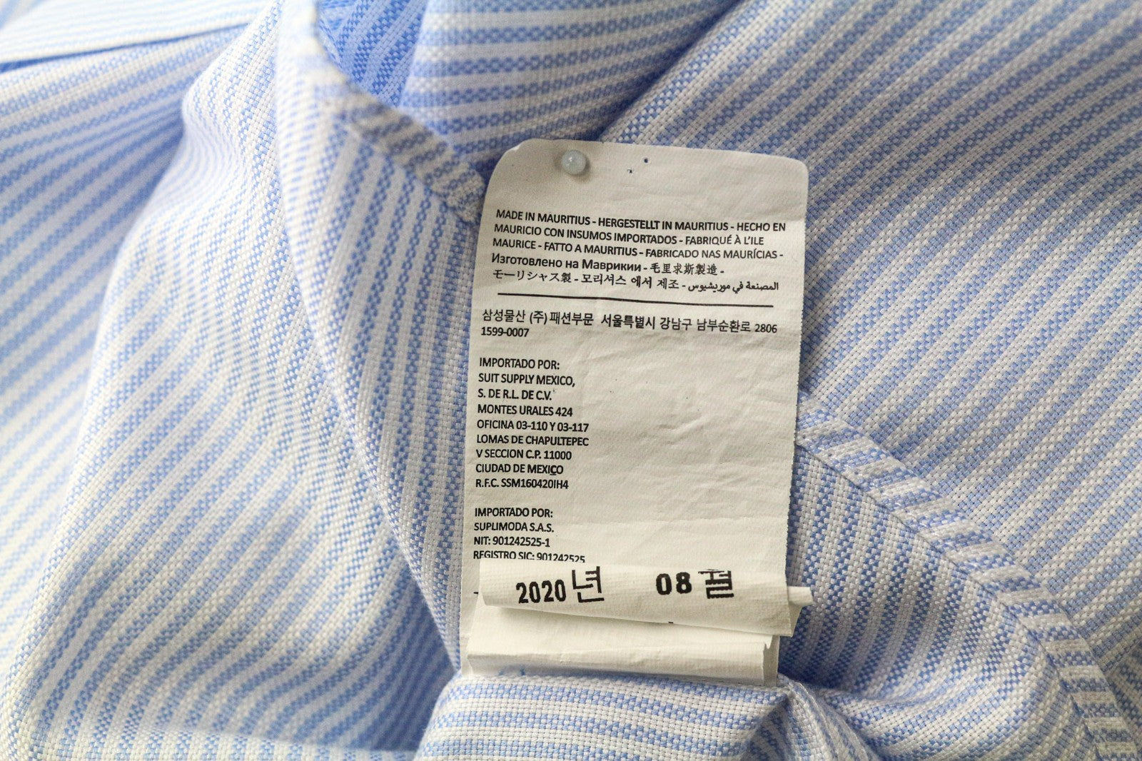 SUITSUPPLY Men's Formal Shirt 44L/17 1/2L Extra Slim Blue Striped Cotton Pattern