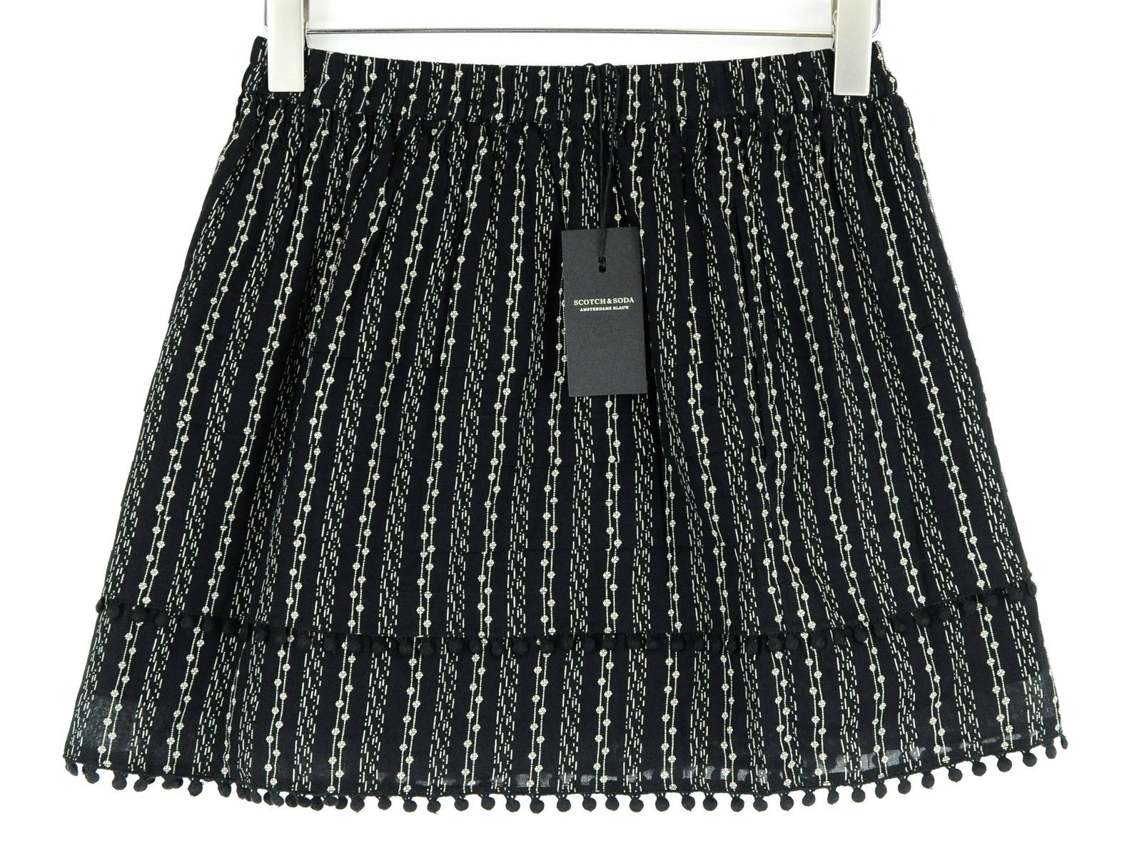 SCOTCH & SODA Ams Blauw Women Skirt XS Black Cotton Patterned Pleated Pull On
