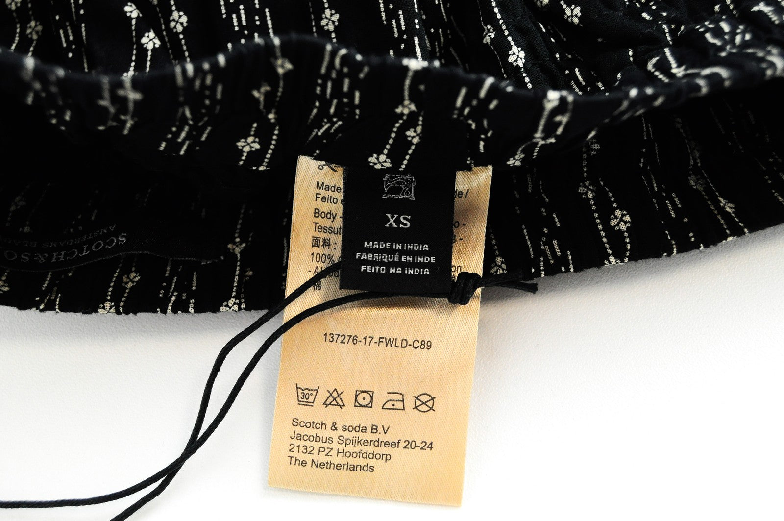 SCOTCH & SODA Ams Blauw Women Skirt XS Black Cotton Patterned Pleated Pull On