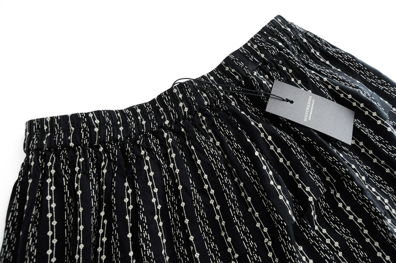 SCOTCH & SODA Ams Blauw Women Skirt S Black Pure Cotton Pattern Pleated Pull On