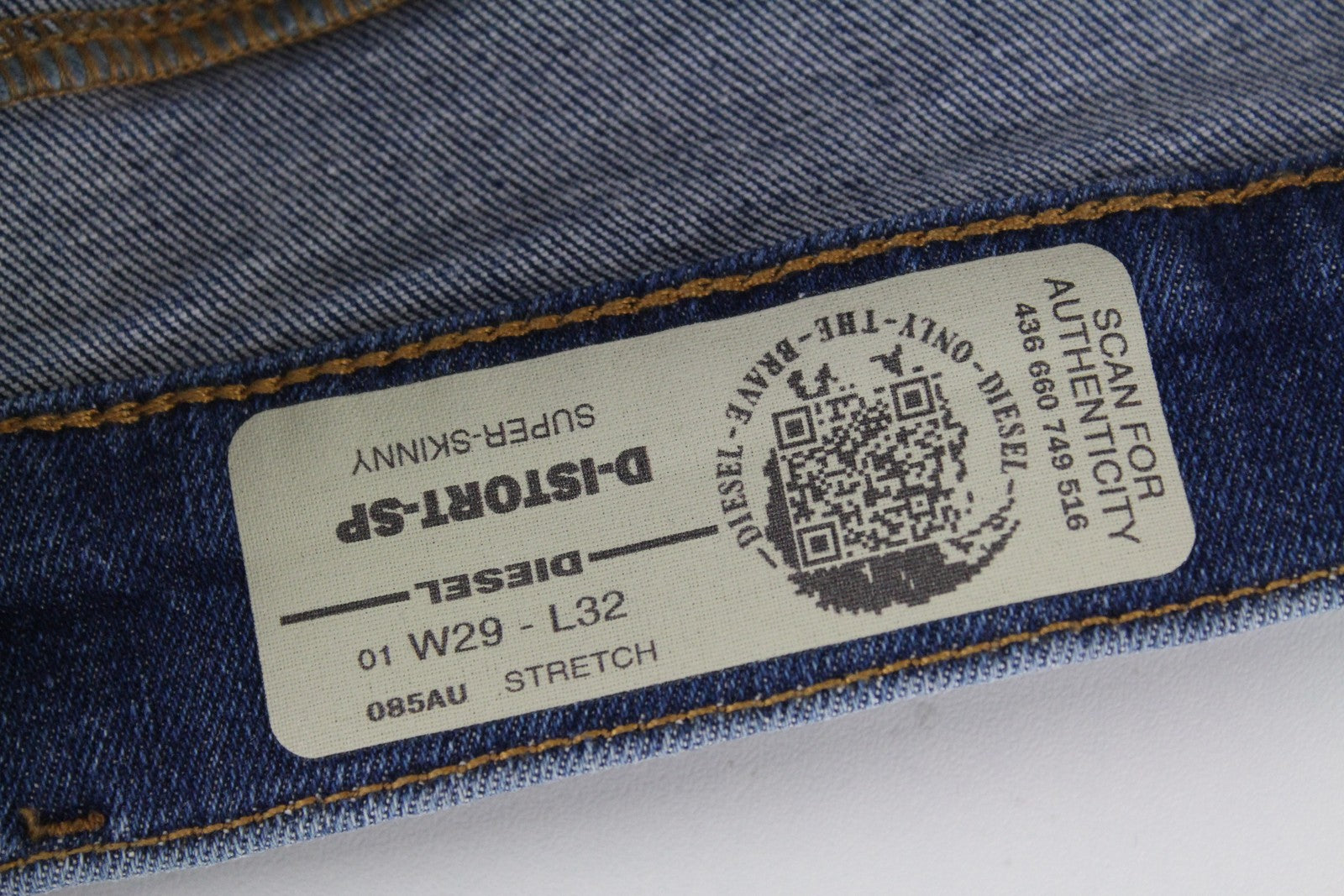 DIESEL D-Istort-SP 085AU Men Jeans W29/L32 Super Skinny Fit Blue Cotton Stretch