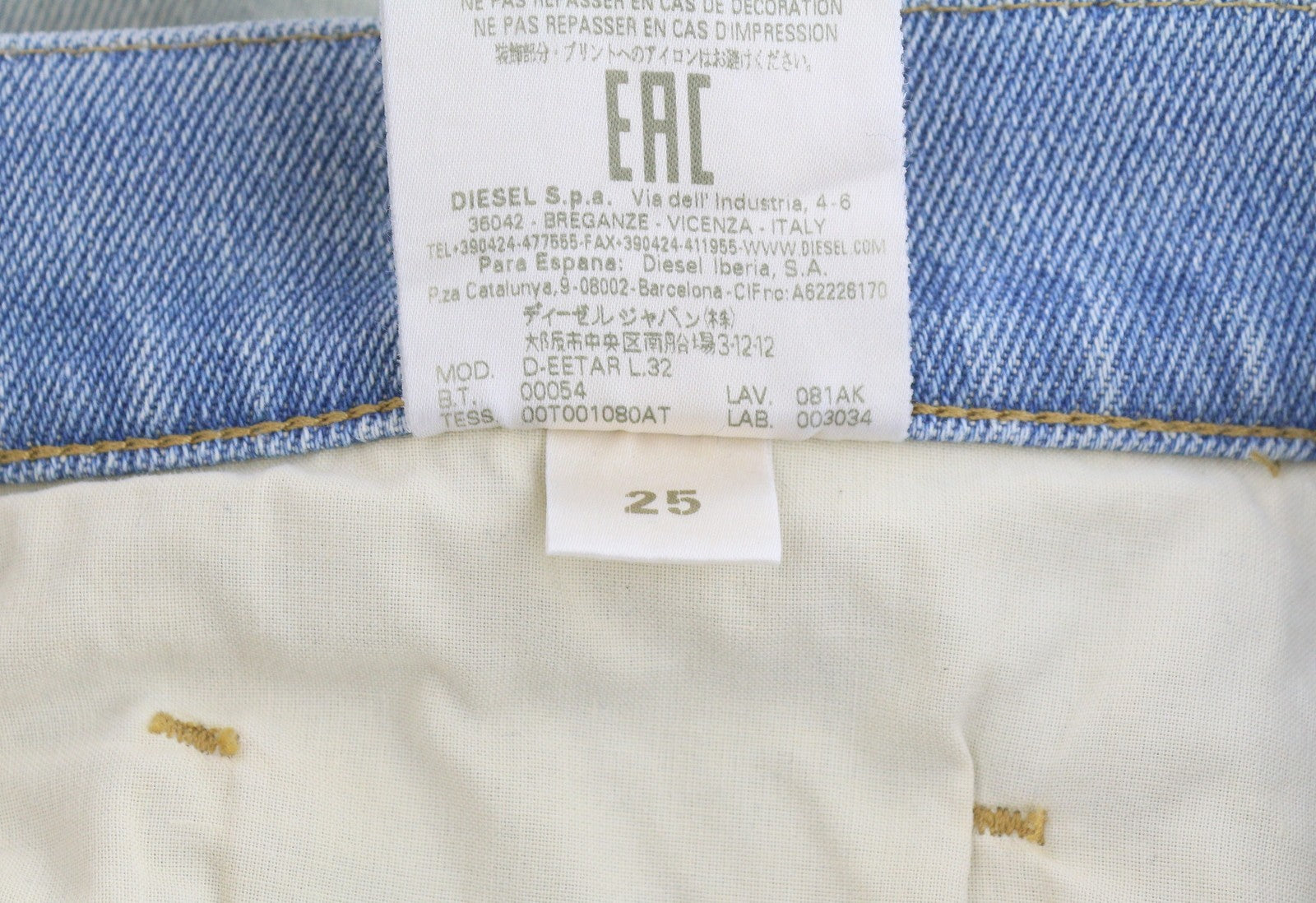 DIESEL D-Eetar 081AK Men Jeans W34/L32 Blue Whiskers Faded Distress Dirty Look