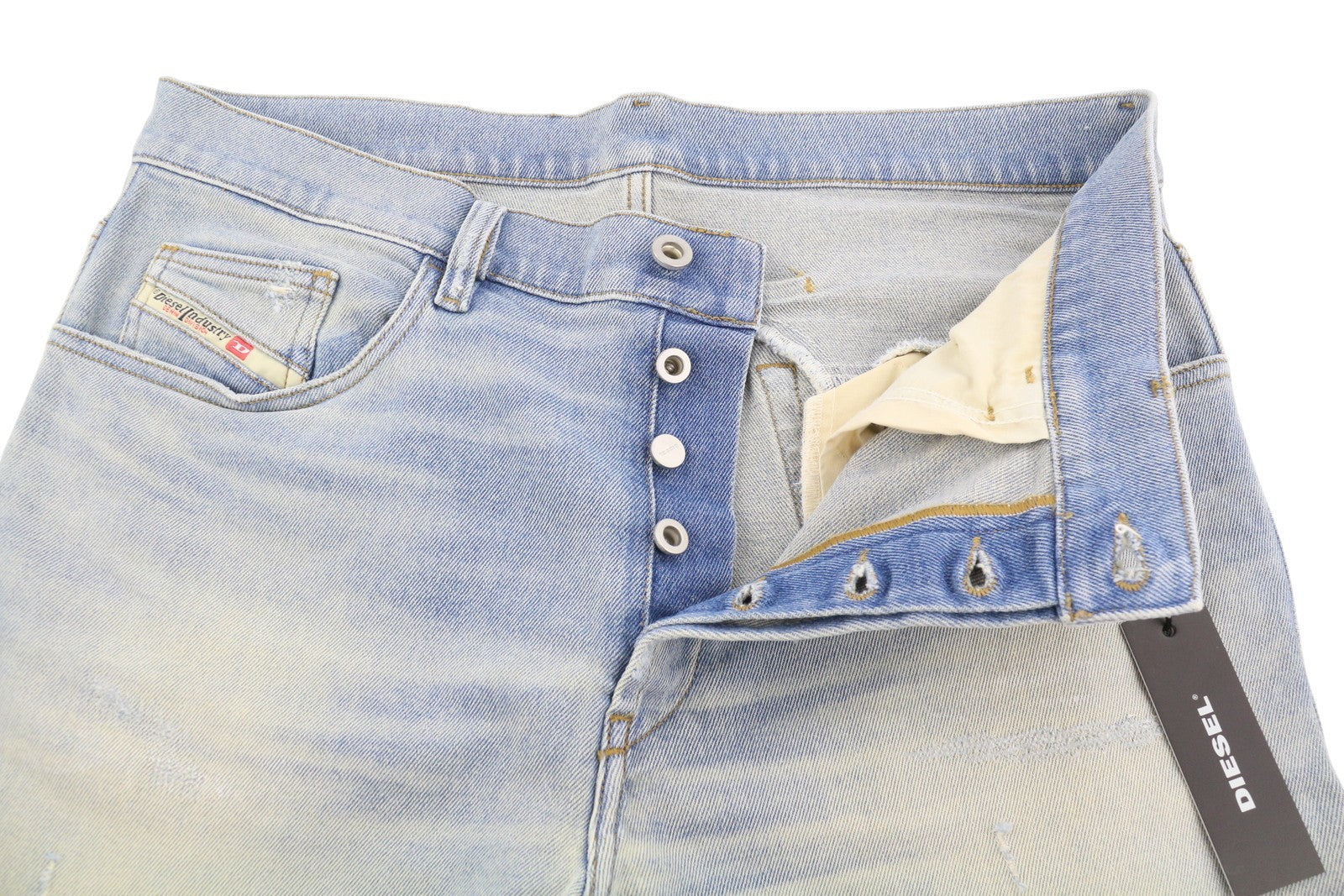 DIESEL D-Eetar 081AK Men Jeans W34/L32 Blue Whiskers Faded Distress Dirty Look