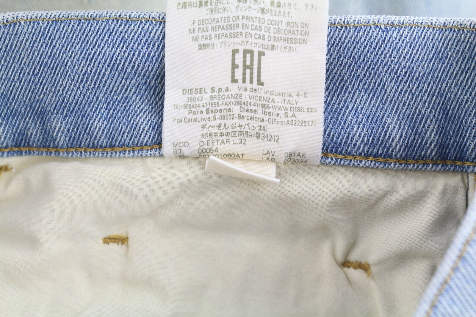 DIESEL D-Eetar 081AK Men Jeans W34/L32 Blue Whiskers Faded Painted Dirty Look