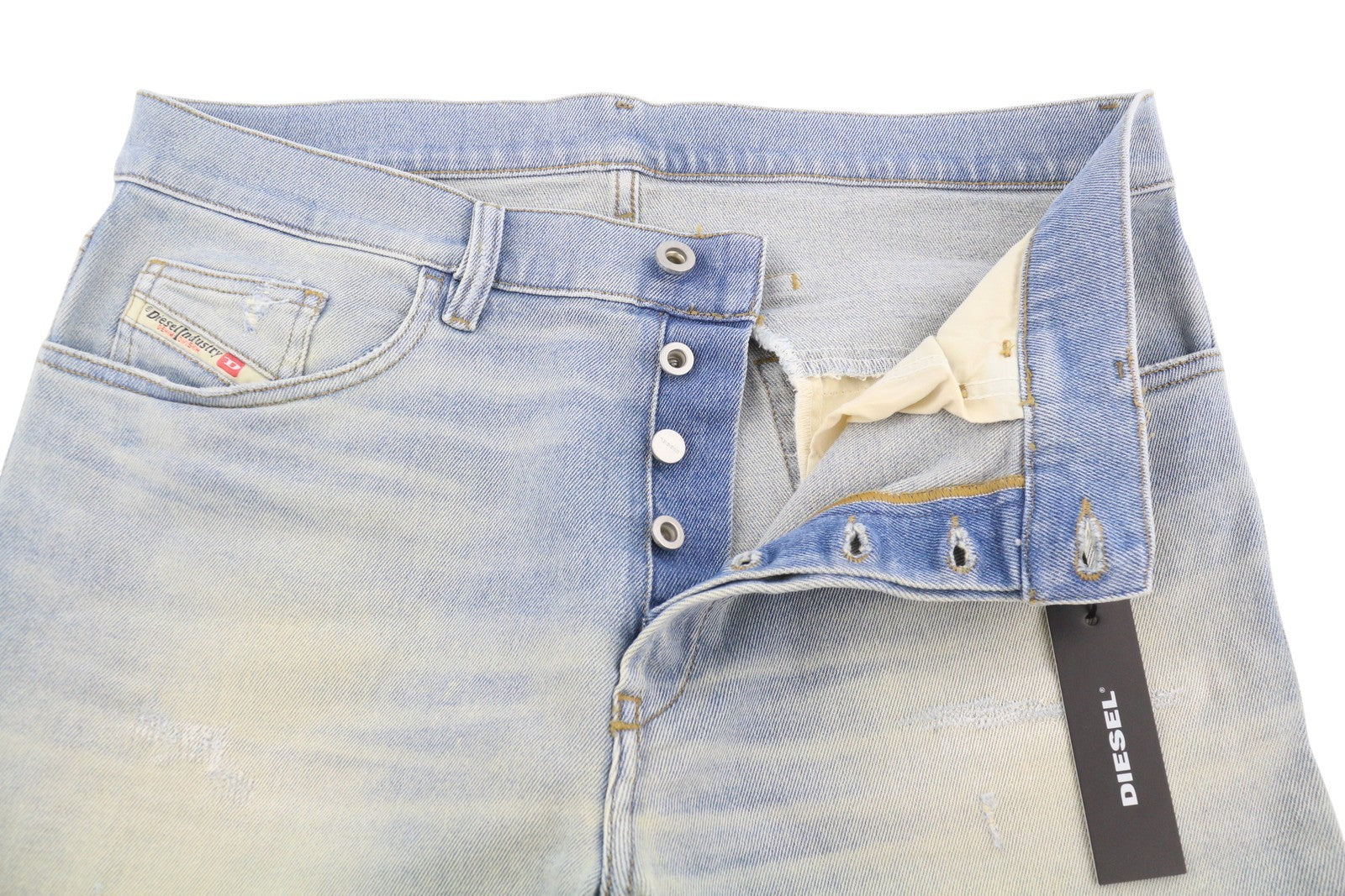 DIESEL D-Eetar 081AK Men Jeans W34/L32 Blue Whiskers Faded Painted Dirty Look