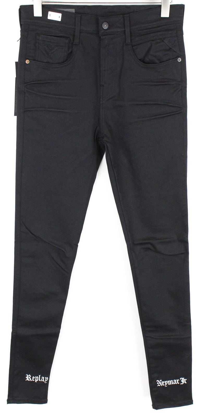 REPLAY Neymar Jr Men Jeans W29/L32 Slim Fit Coated Black Cotton Stretch 5-Pocket