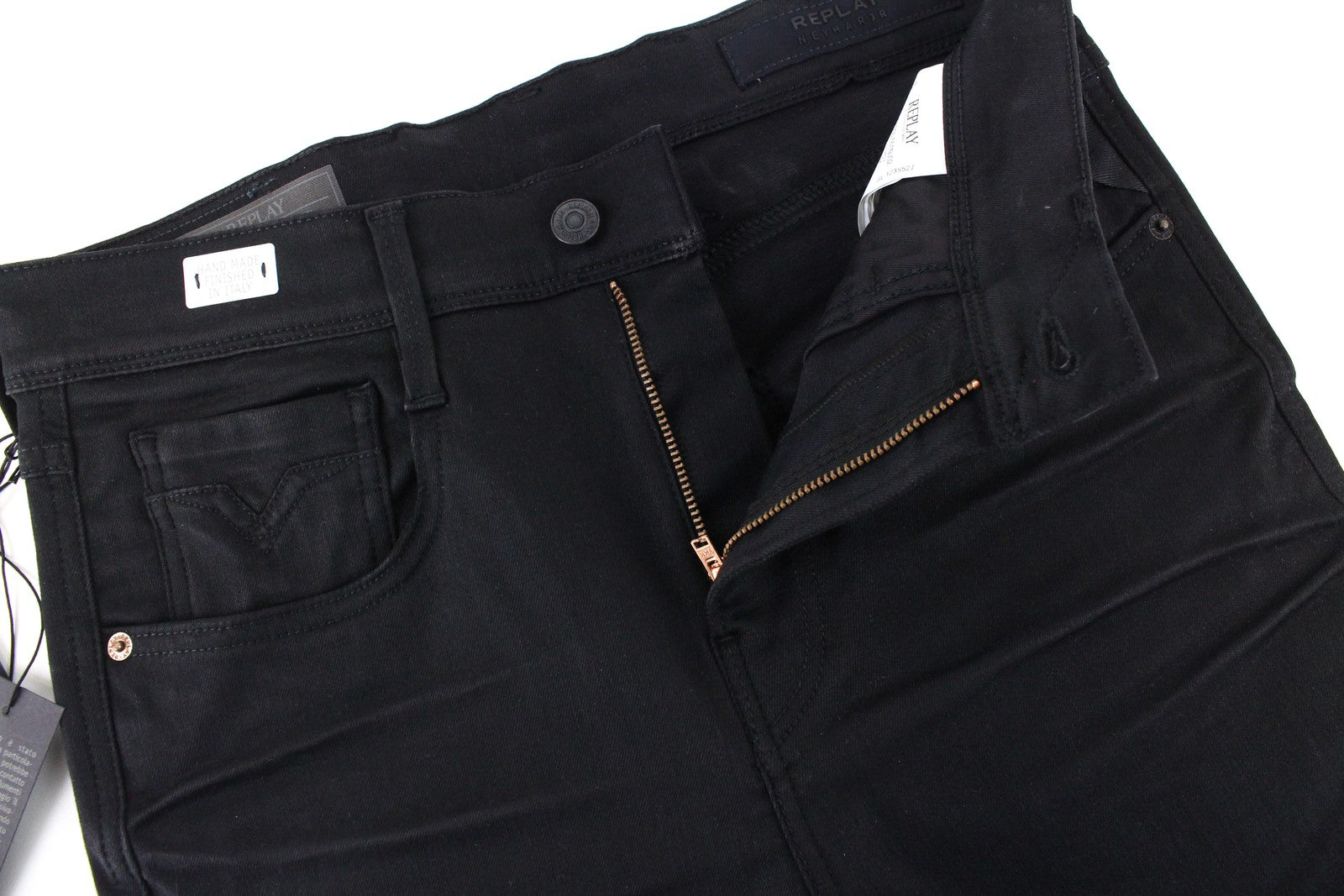 REPLAY Neymar Jr Men Jeans W29/L32 Slim Fit Coated Black Cotton Stretch 5-Pocket
