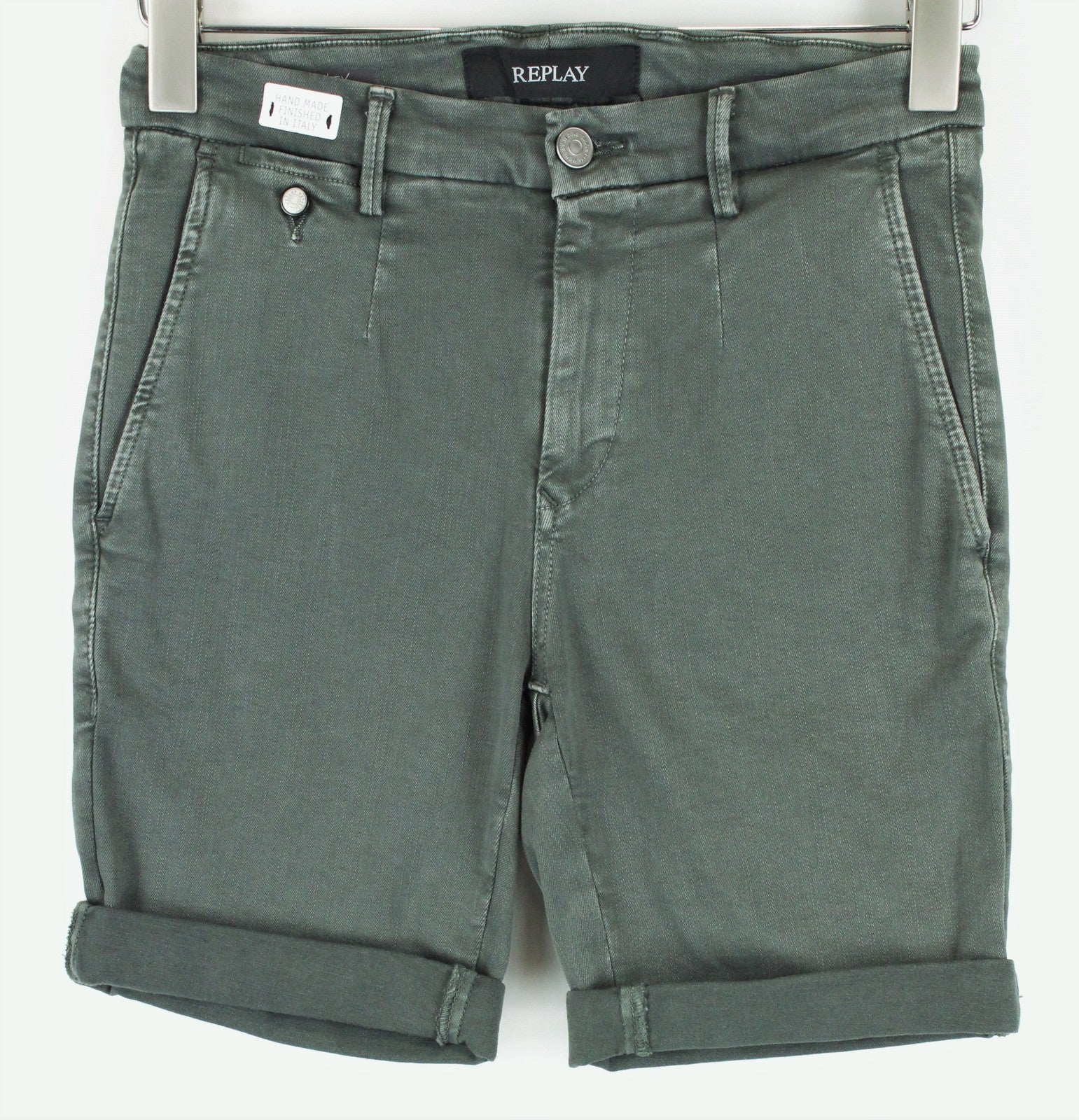 REPLAY Lehoen Men Shorts W28 Summer Green Cotton Stretch Casual Bermuda
