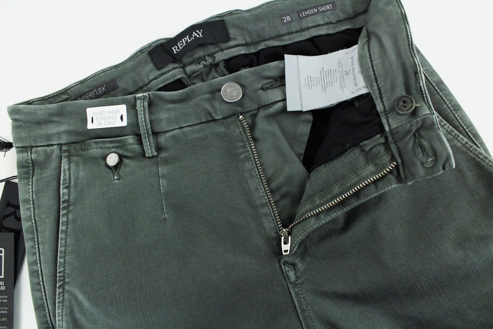 REPLAY Lehoen Men Shorts W28 Summer Green Cotton Stretch Casual Bermuda