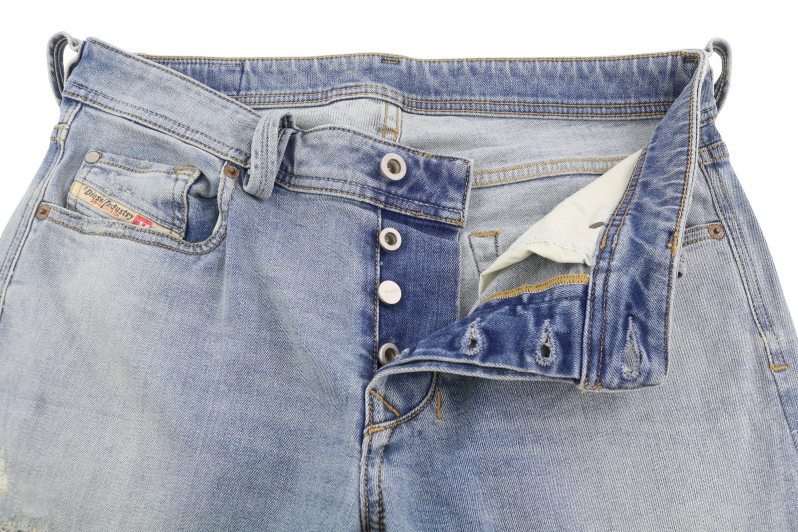 DIESEL Larkee-Beex 087AX Men Jeans W32/L32 Blue Faded Whiskers Distress Tapered