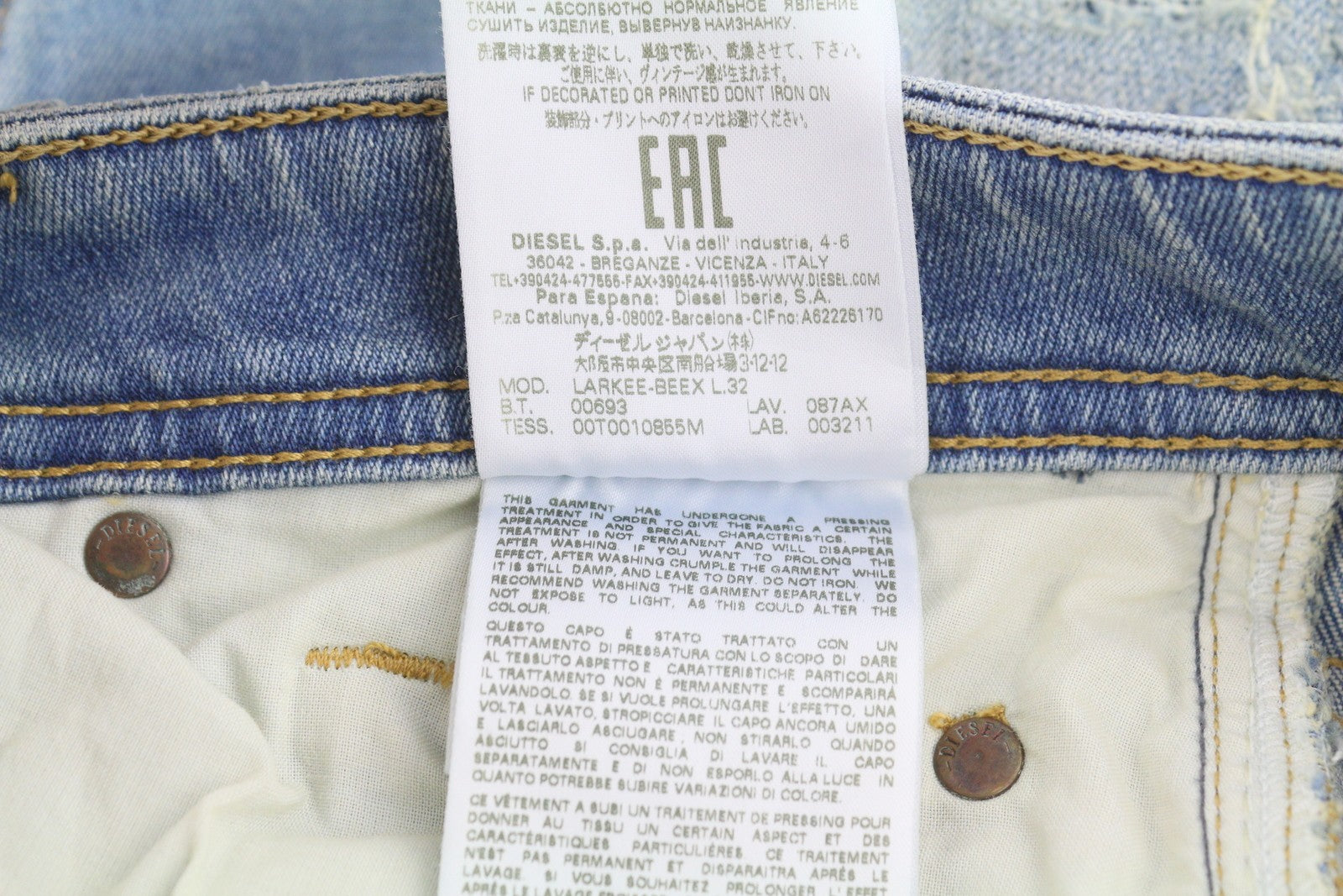 DIESEL Larkee-Beex 087AX Men Jeans W32/L32 Blue Faded Whiskers Distress Tapered