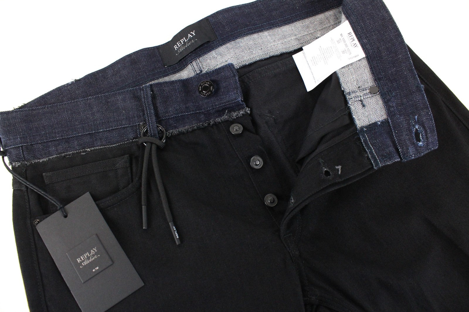REPLAY Atelier Men Jeans W33/L30 Dark Blue Slim Pure Cotton Denim Casual