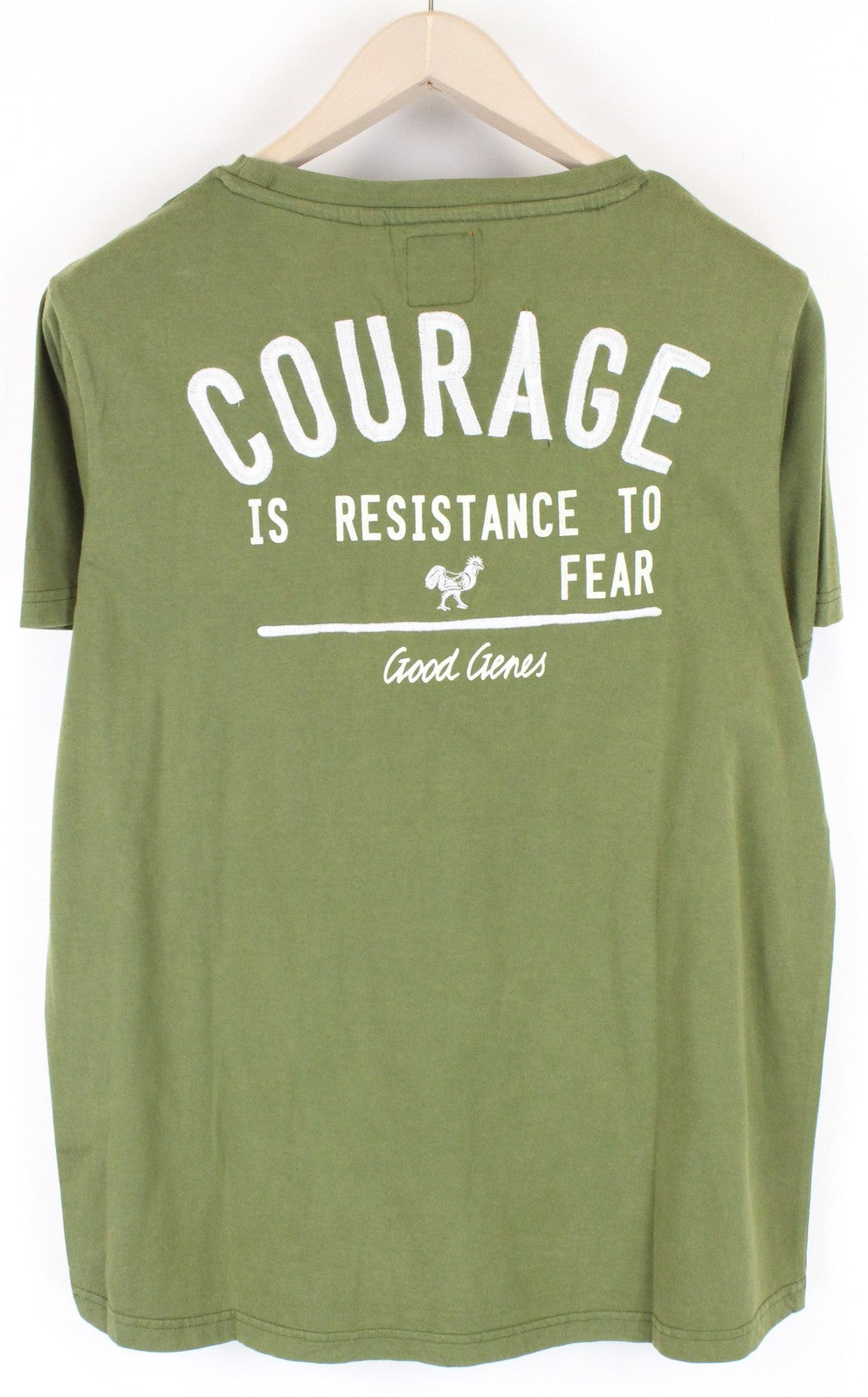 GOOD GENES Men T-Shirt M Green Pure Cotton Short Sleeve Round Neck Pull On