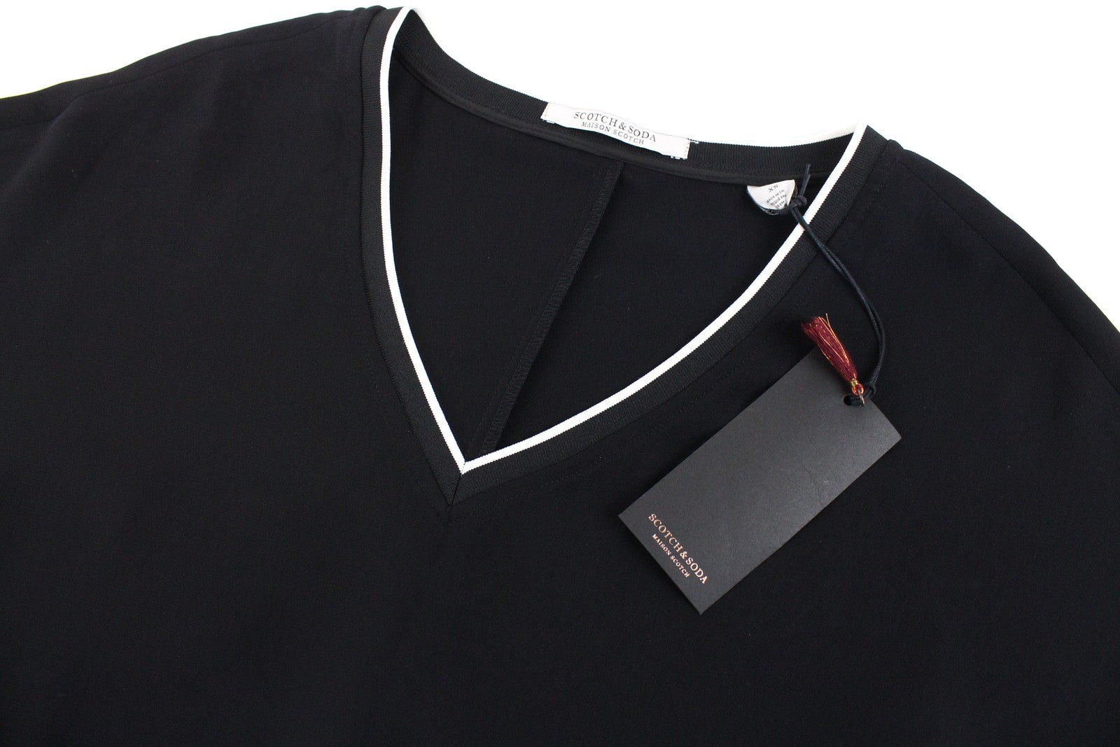 MAISON SCOTCH Women Dress XS Slit Black Short Sleeve Layered V-Neck Short