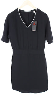 MAISON SCOTCH Women Dress S Slit Black Short Sleeved Layered V-Neck Short