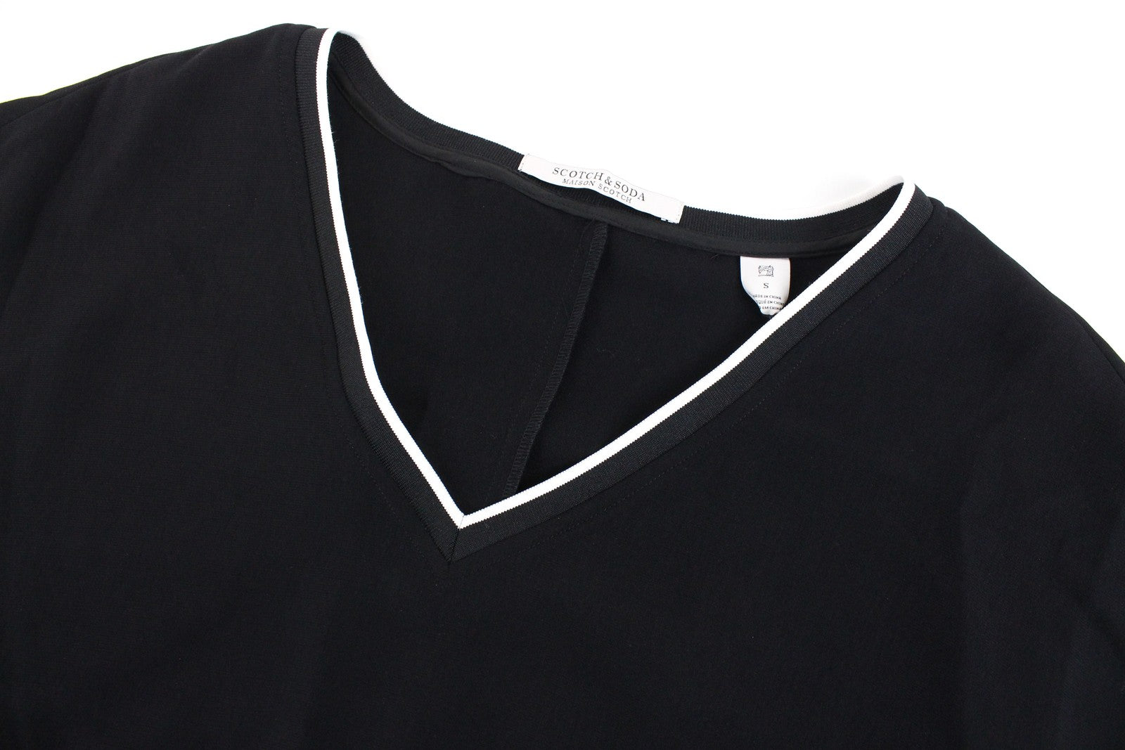 MAISON SCOTCH Women Dress S Slit Black Short Sleeved Layered V-Neck Short