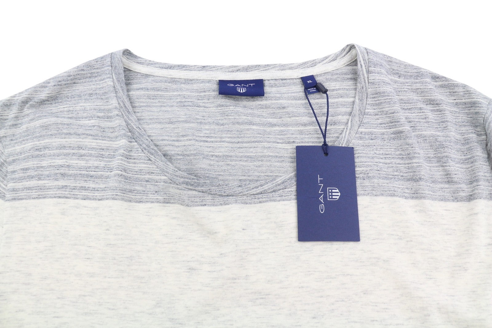 GANT Melange Block SS Men T-Shirt XL Grey Striped Tricot Short Sleeve
