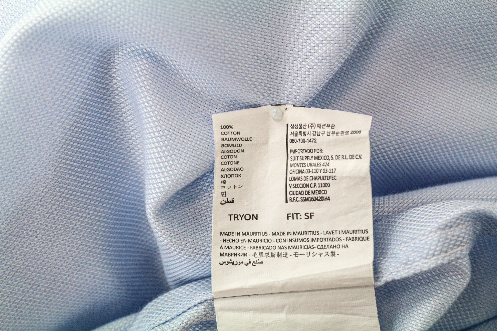 SUITSUPPLY Men's Formal Shirt 44-7/17 1/2L Slim Blue Cotton Long Sleeve