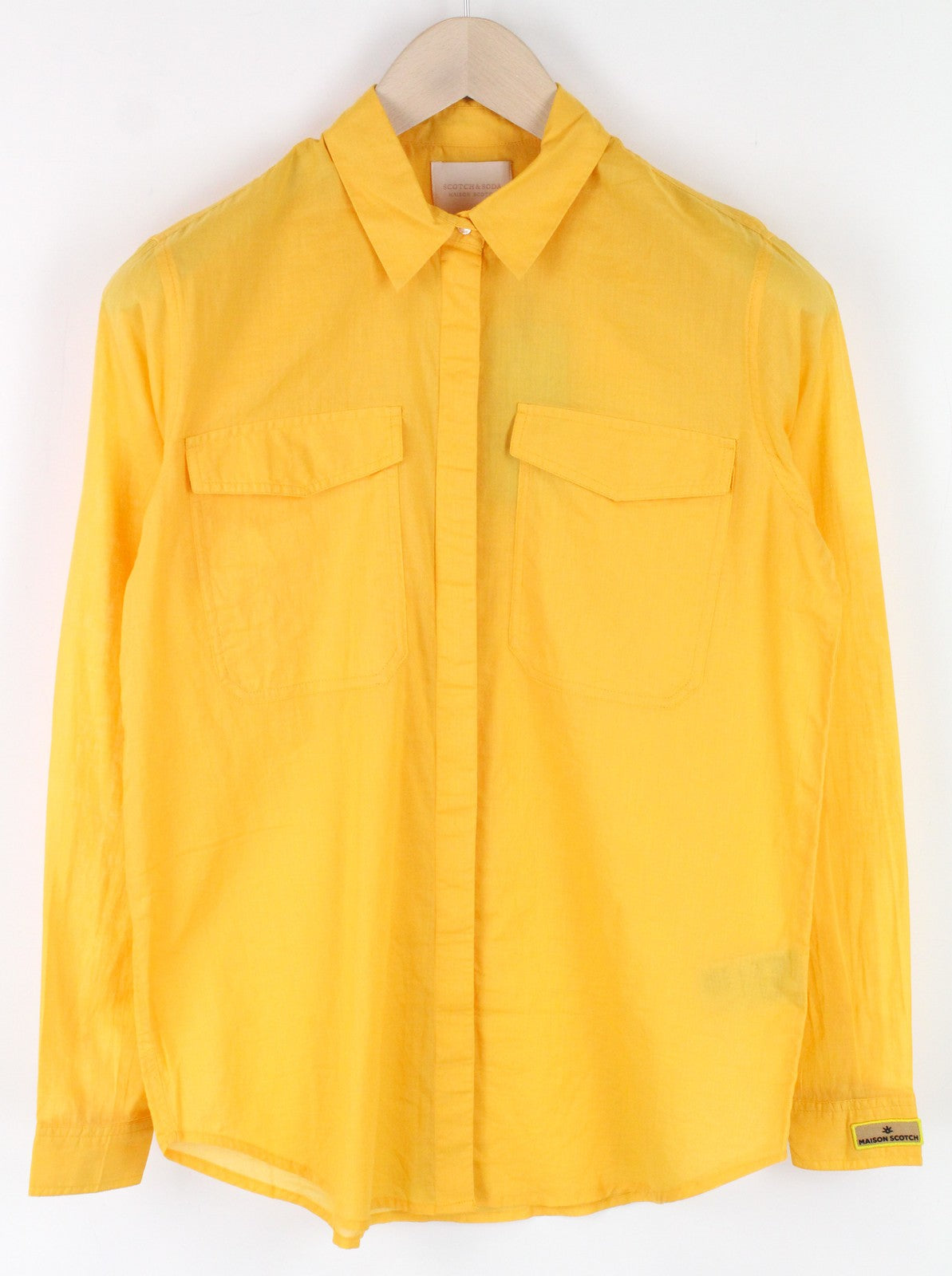 MAISON SCOTCH Women Shirt XS Yellow Pure Cotton Long Sleeved Lightweight