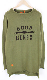 GOOD GENES Men Jumper M Green Logo Pure Cotton Long Sleeved Long Knitted Sweater
