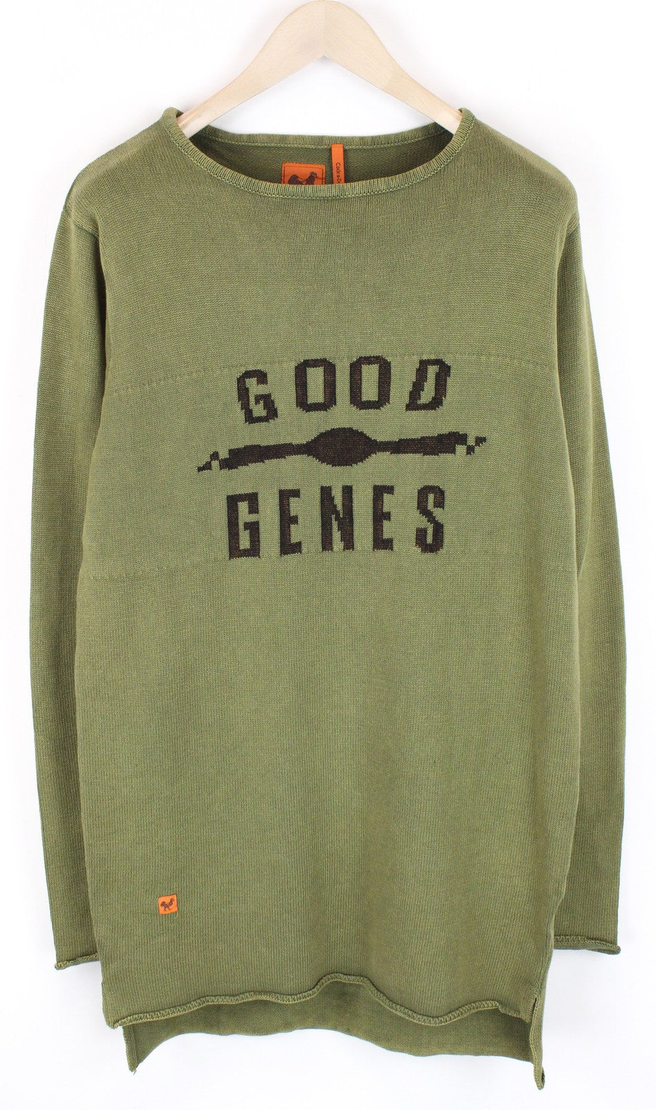 GOOD GENES Men Jumper M Green Logo Pure Cotton Long Sleeved Long Knitted Sweater