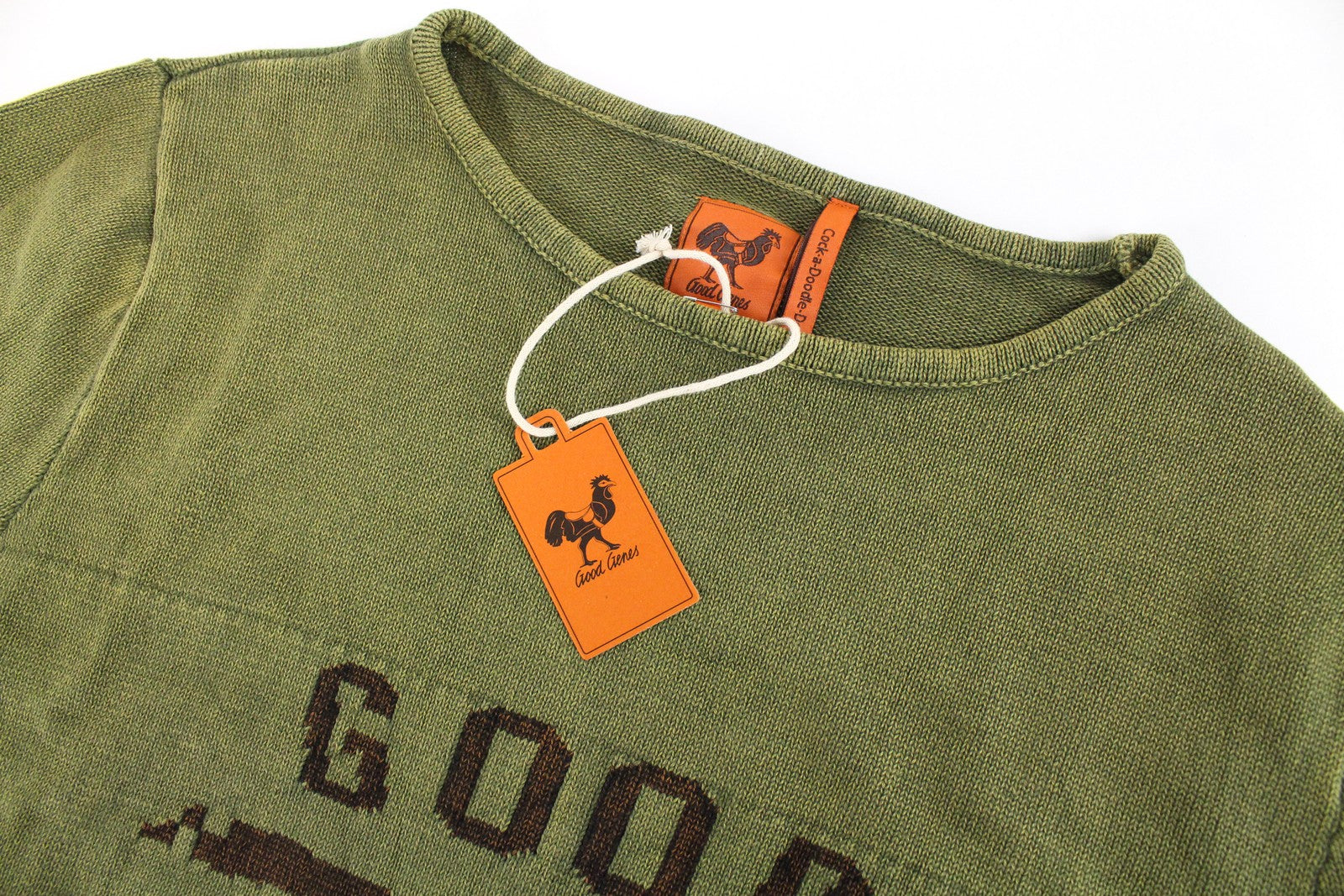 GOOD GENES Men Jumper L Green Logo Pure Cotton Long Sleeve Long Knitted Sweater