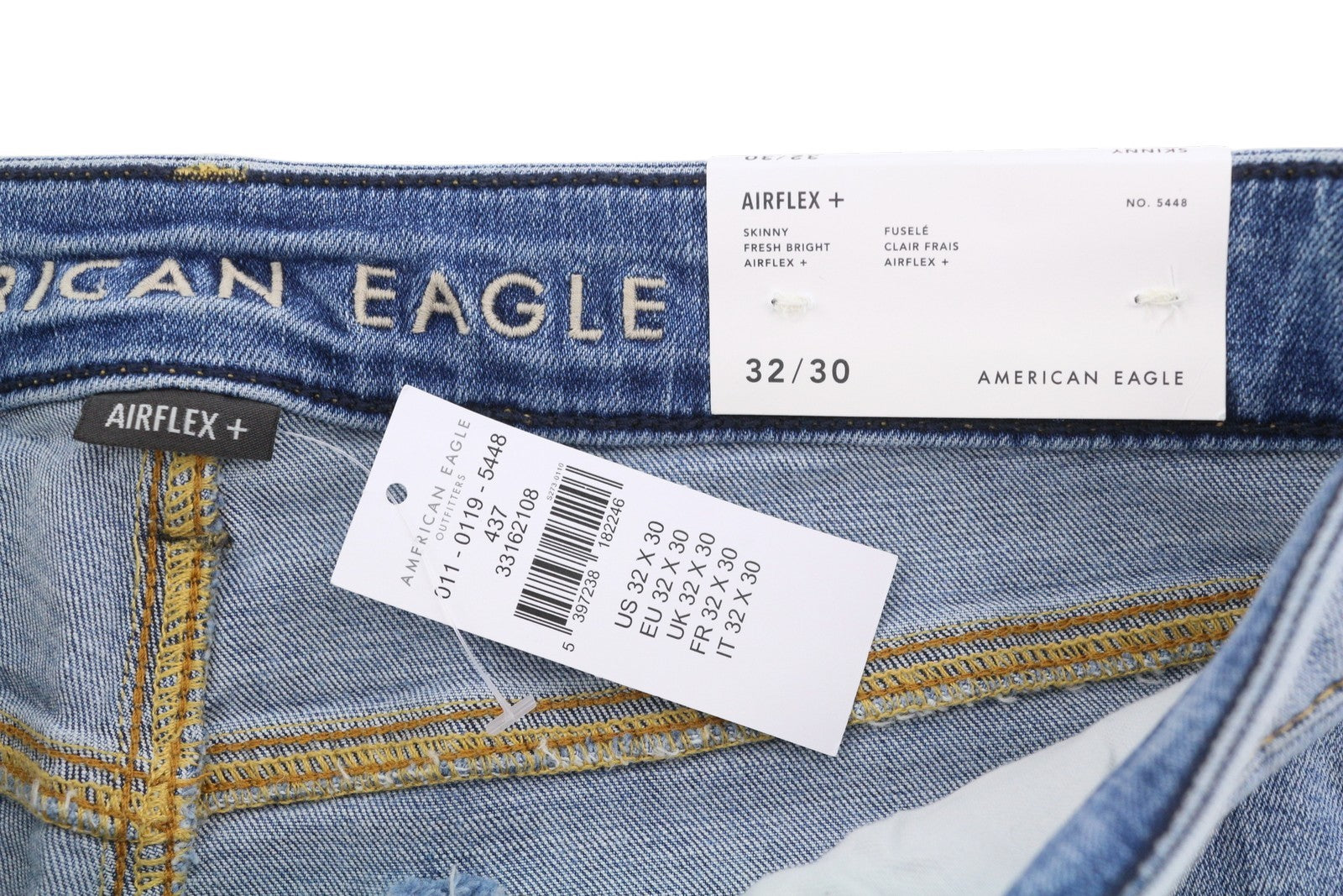 AMERICAN EAGLE OUTFITTERS Airflex+ Men Jeans W32/L30 Skinny Fresh Bright Faded