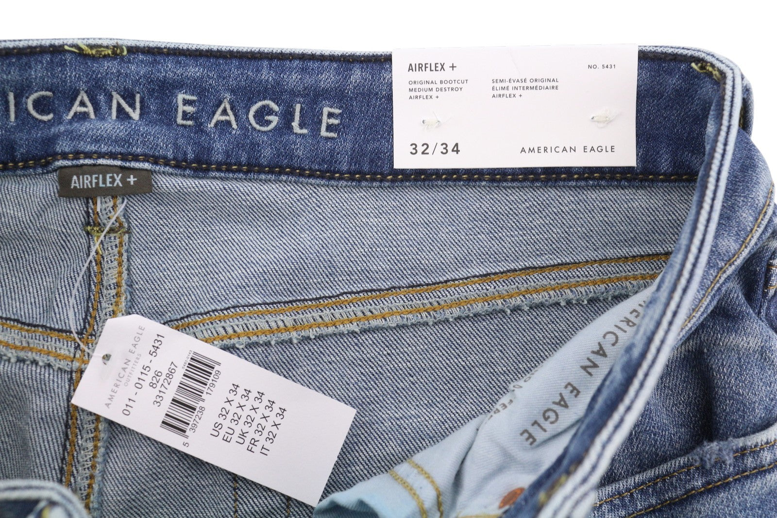 AMERICAN EAGLE OUTFITTERS Airflex+ Men Jeans W32/L34 Medium Destroy Bootcut