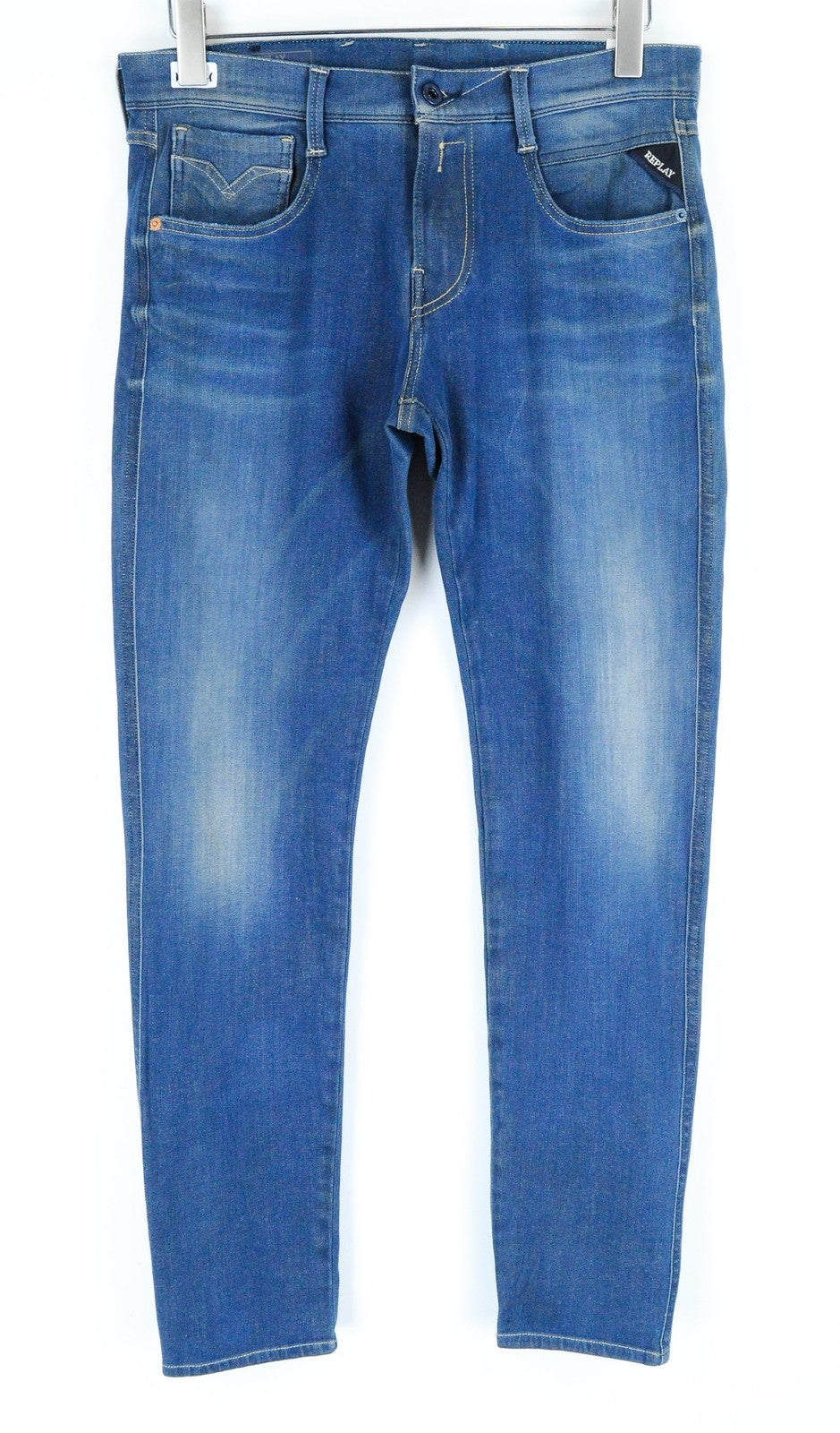 REPLAY Anbass Men Jeans W30/L32 Slim Washed Blue Cotton Stretch 5-Pocket