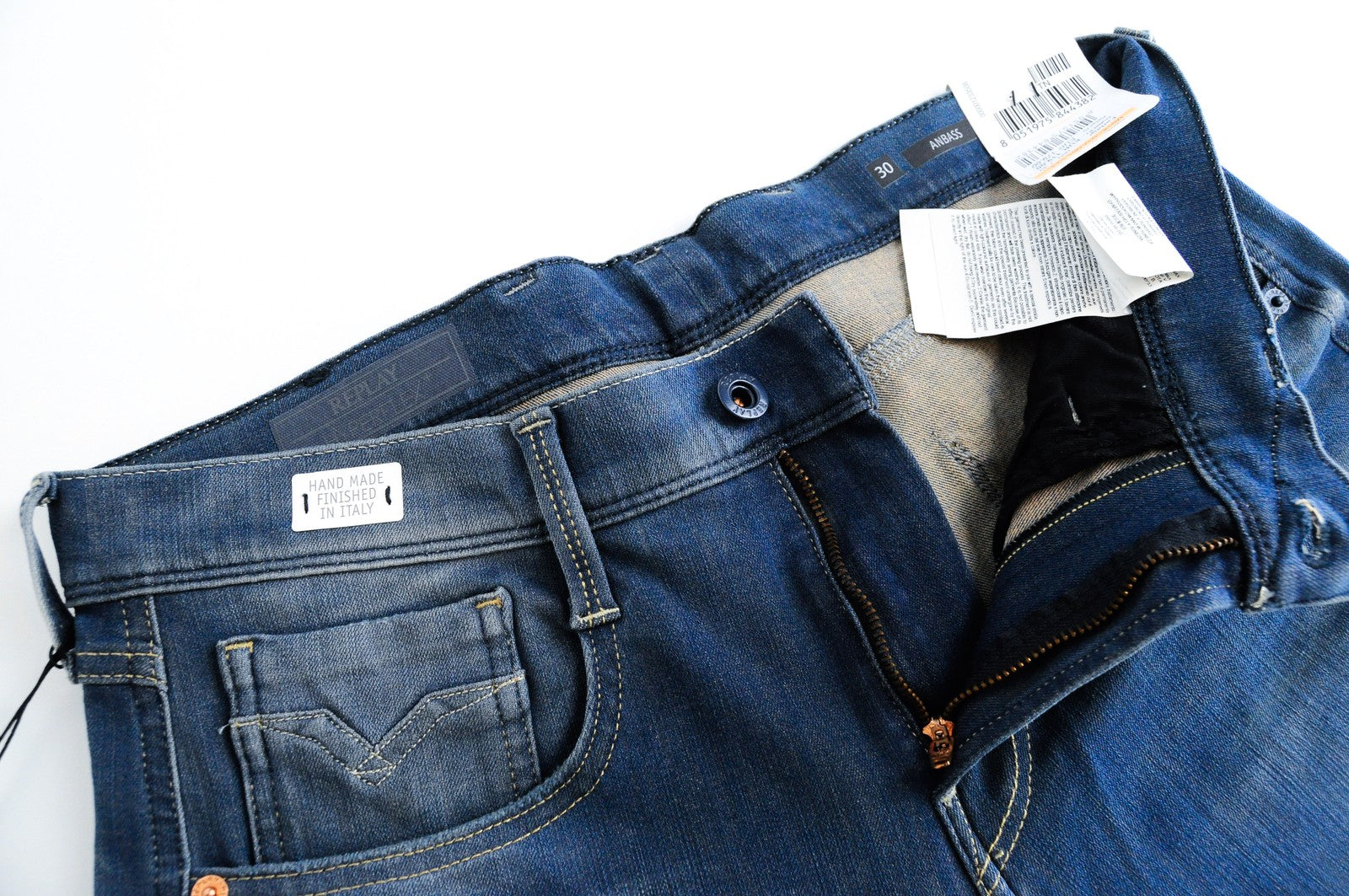 REPLAY Anbass Men Jeans W30/L32 Slim Washed Blue Cotton Stretch 5-Pocket