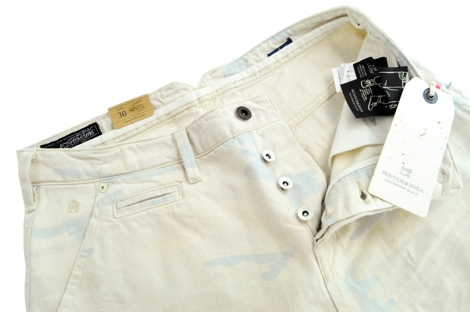 SCOTCH & SODA Stump Men Jeans W30 Loose Tapered Cotton Beige Military Pattern