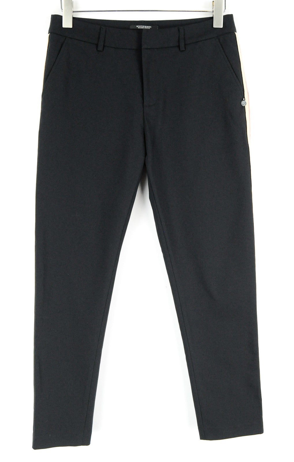 MAISON SCOTCH Women Trousers S Classic Formal Black Side Lines Slit Pocket