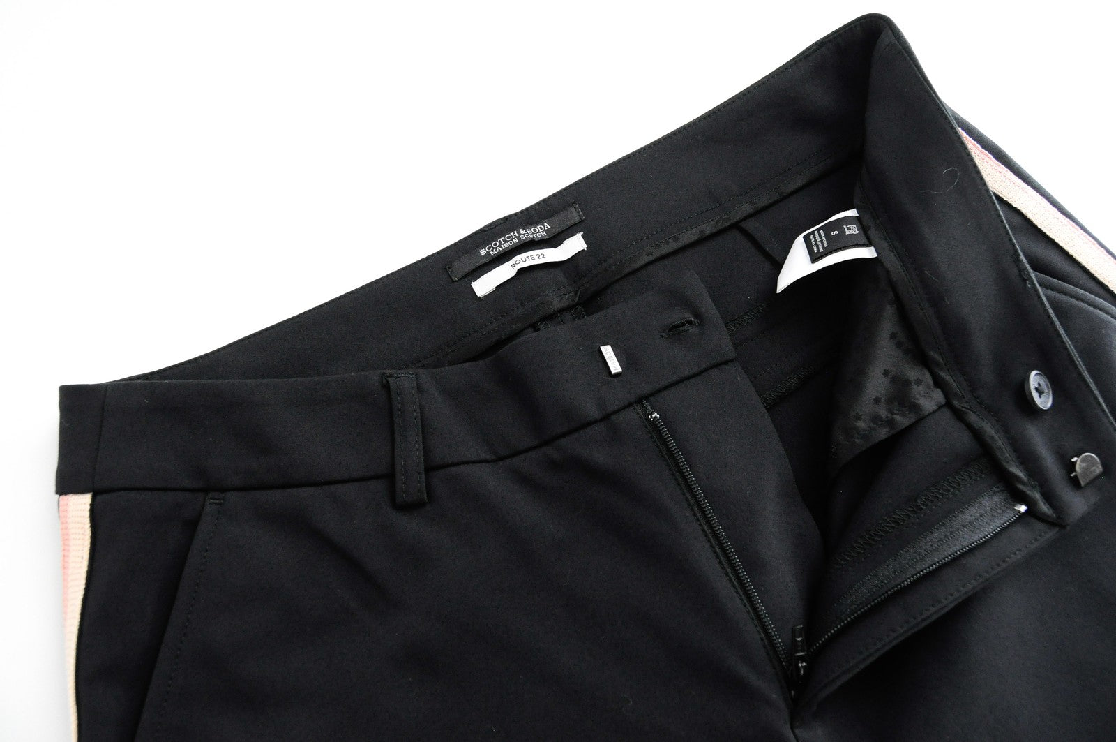 MAISON SCOTCH Women Trousers S Classic Formal Black Side Lines Slit Pocket