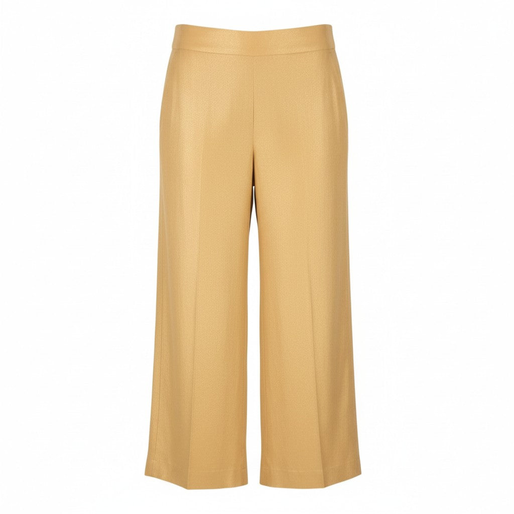 MAX MARA Women Trousers W26 Yellow Gold Silk Blend Glitter Shiny Cropped Flared