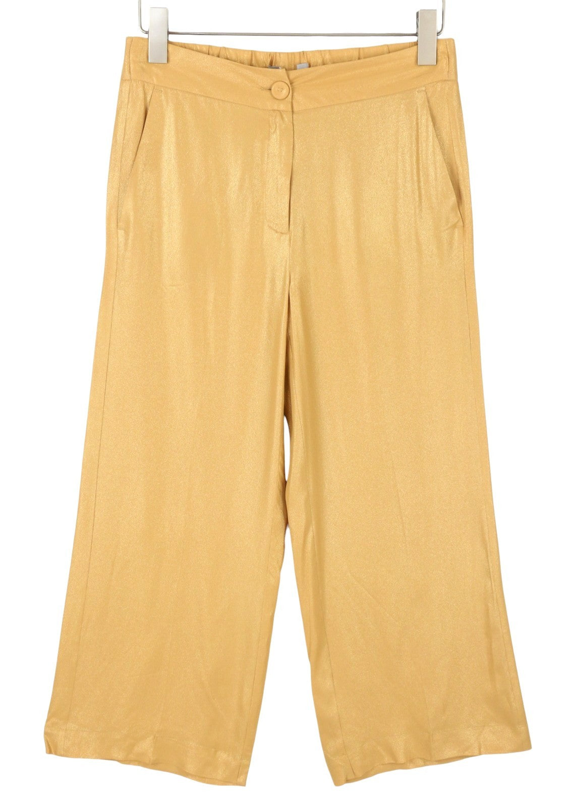 MAX MARA Women Trousers W28 Yellow Gold Silk Blend Glitter Shiny Cropped Flared