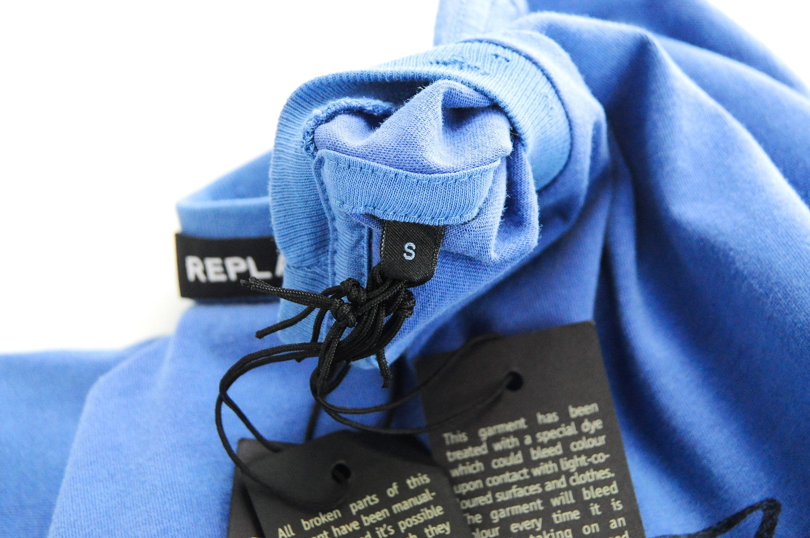 REPLAY Men T-Shirt S Blue Pure Cotton Short Sleeve Ripped Logo Casual Pullover