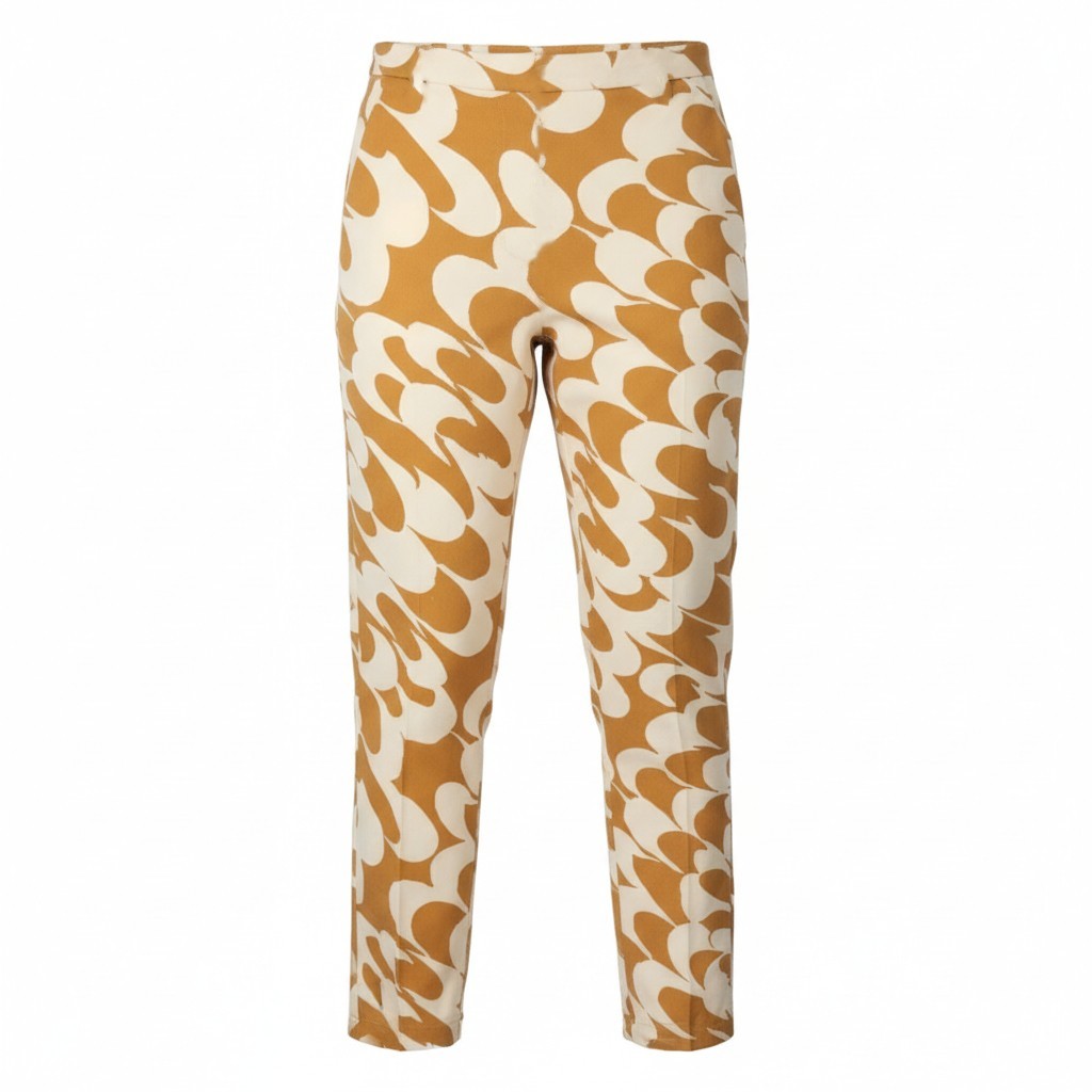 MAX MARA Women Trousers EU36 Mustard Printed Zip Fly Tapered Leg Elastic Waist