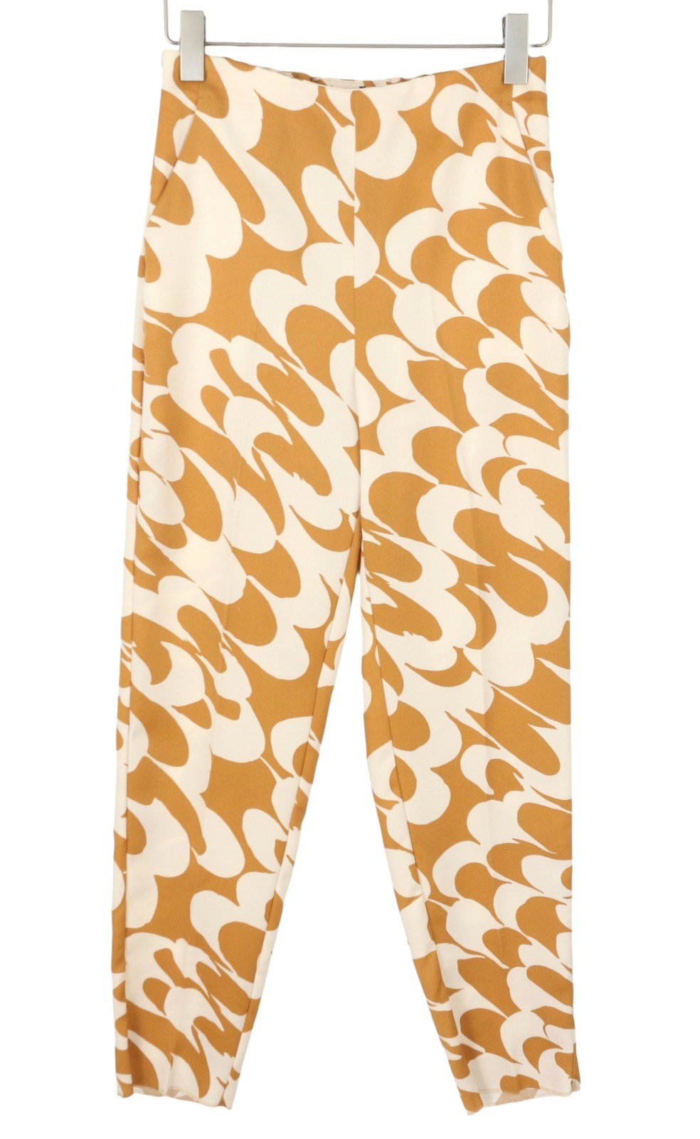 MAX MARA Women Trousers EU36 Mustard Printed Zip Fly Tapered Leg Elastic Waist