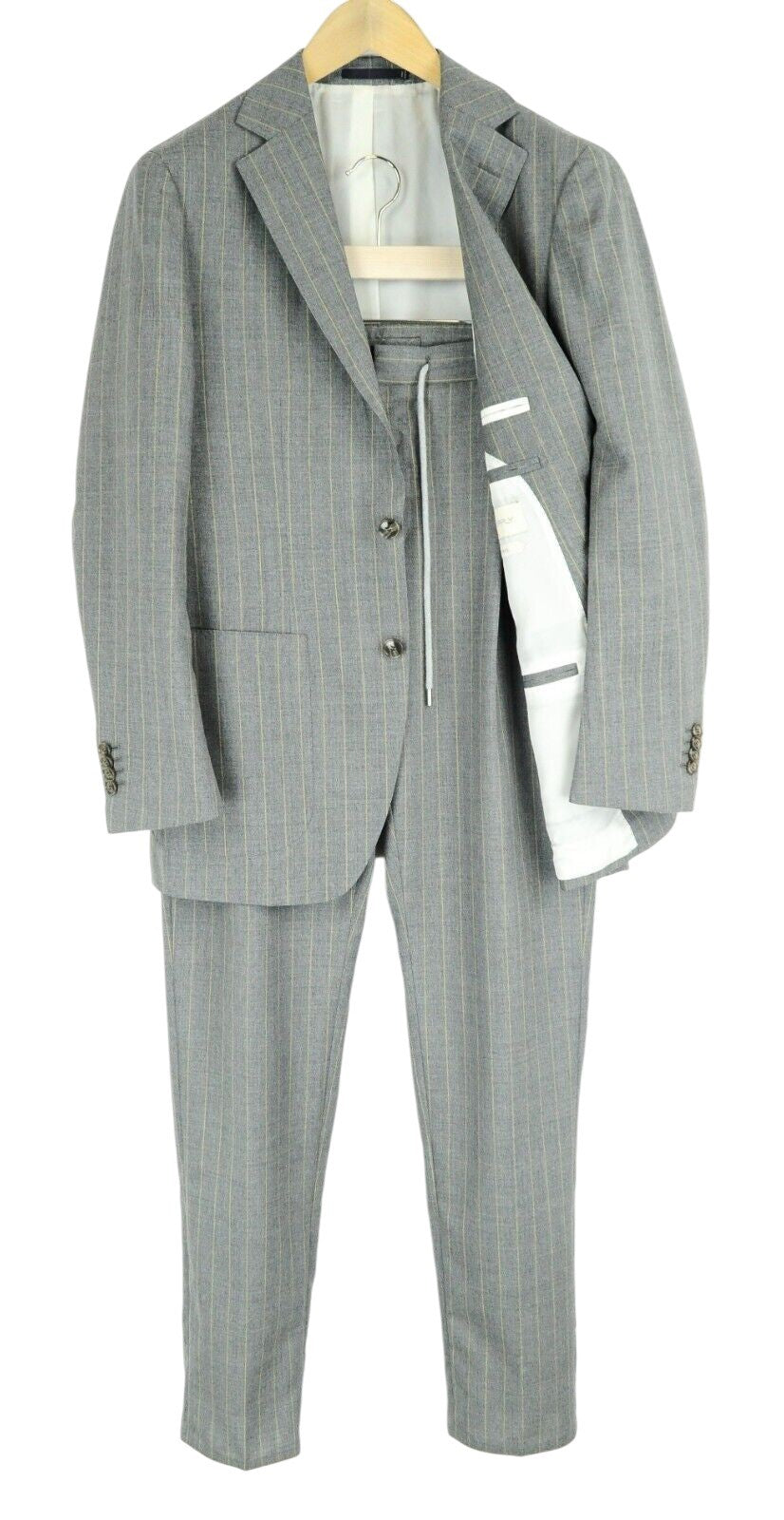 SUITSUPPLY Havana Patch Men Suit UK38R Pure Wool Grey Striped Lined Slim 2 Piece