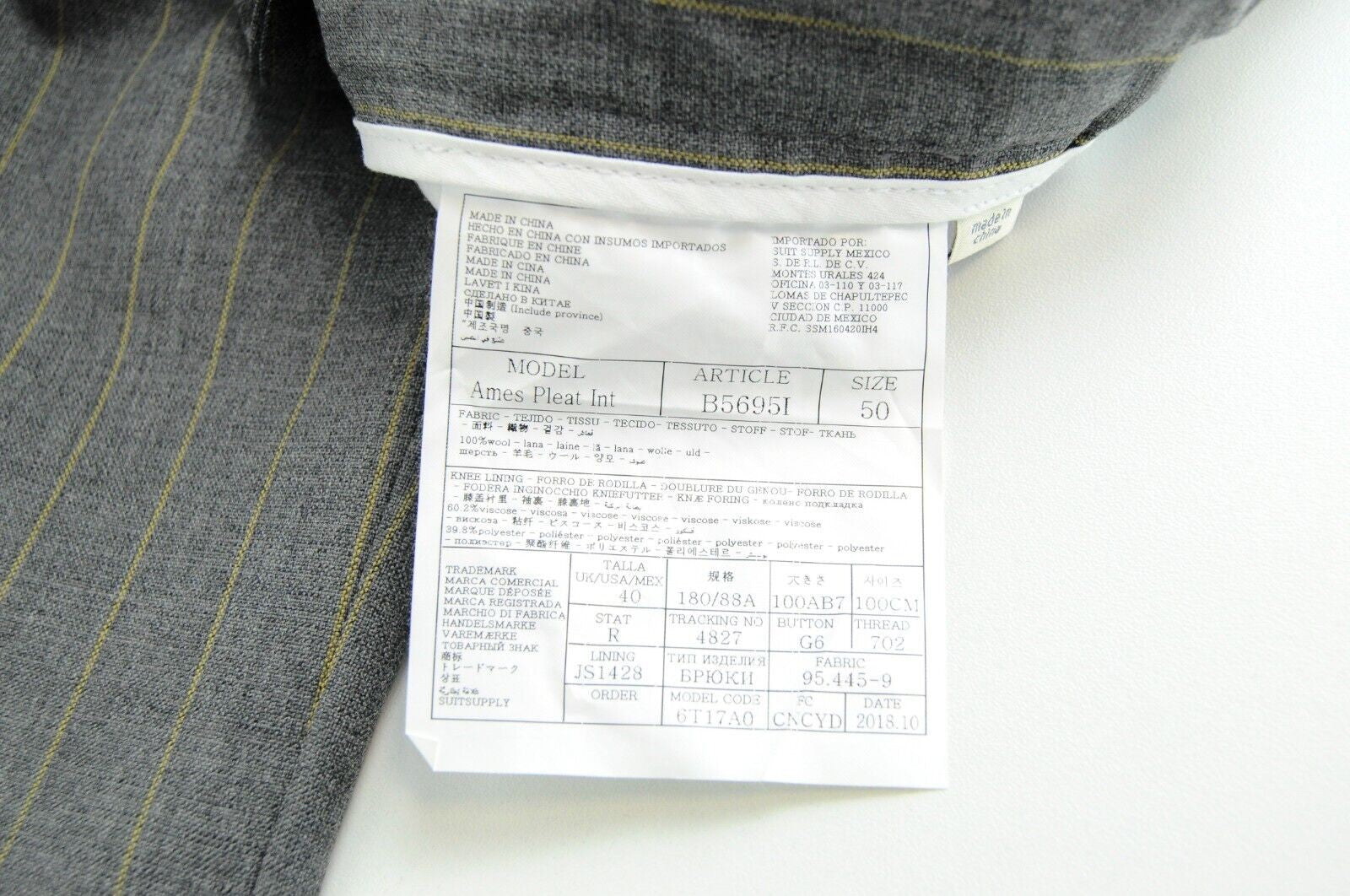 SUITSUPPLY Havana Patch Men Suit UK38R Pure Wool Grey Striped Lined Slim 2 Piece