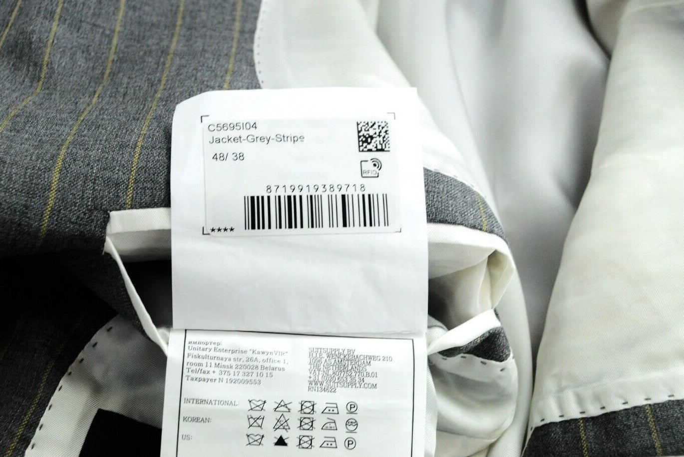 SUITSUPPLY Havana Patch Men Suit UK38R Pure Wool Grey Striped Lined Slim 2 Piece